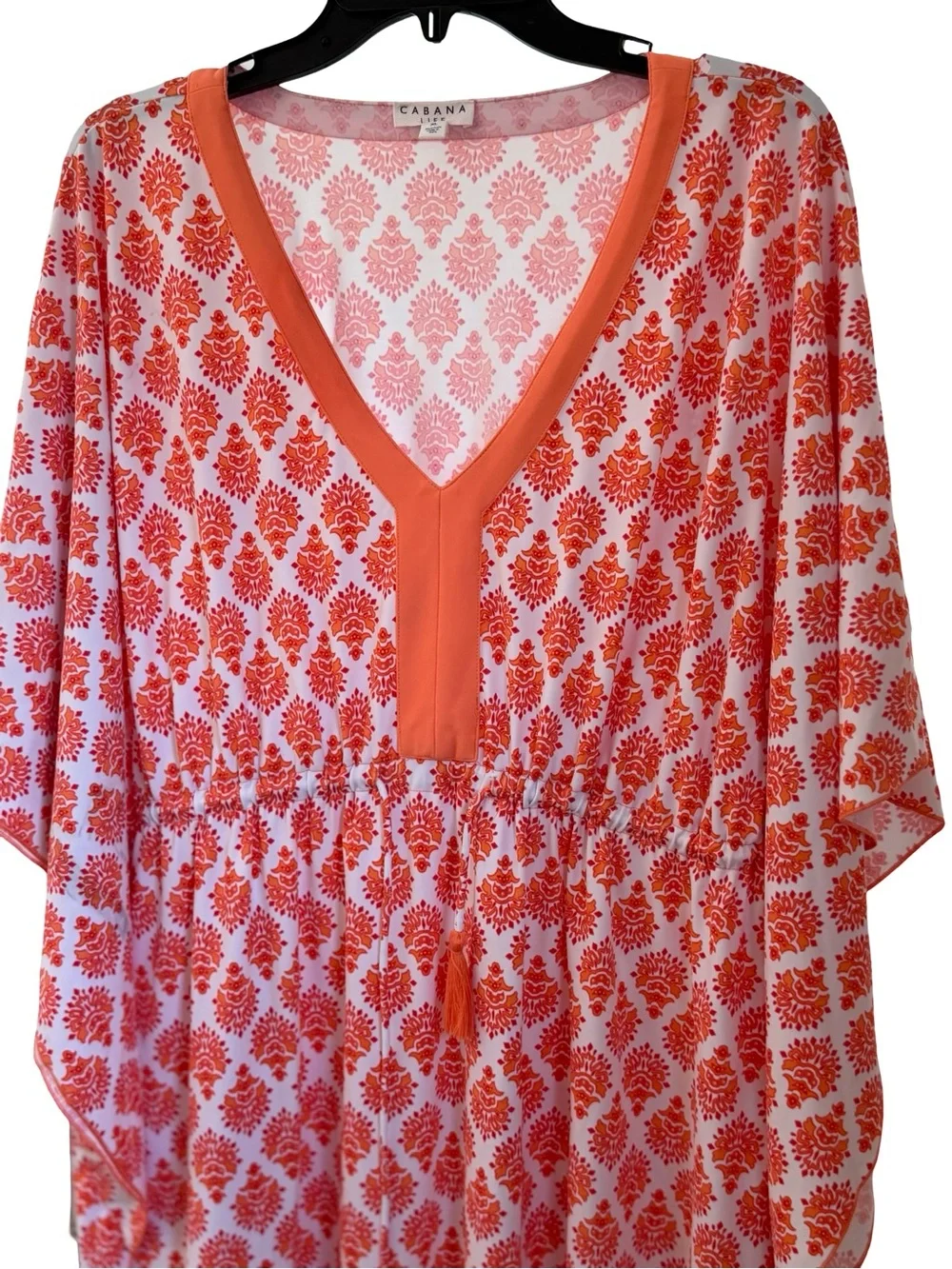Cabana Life Coral Printed V-Neck Tunic Dress/Swim Cover-Up